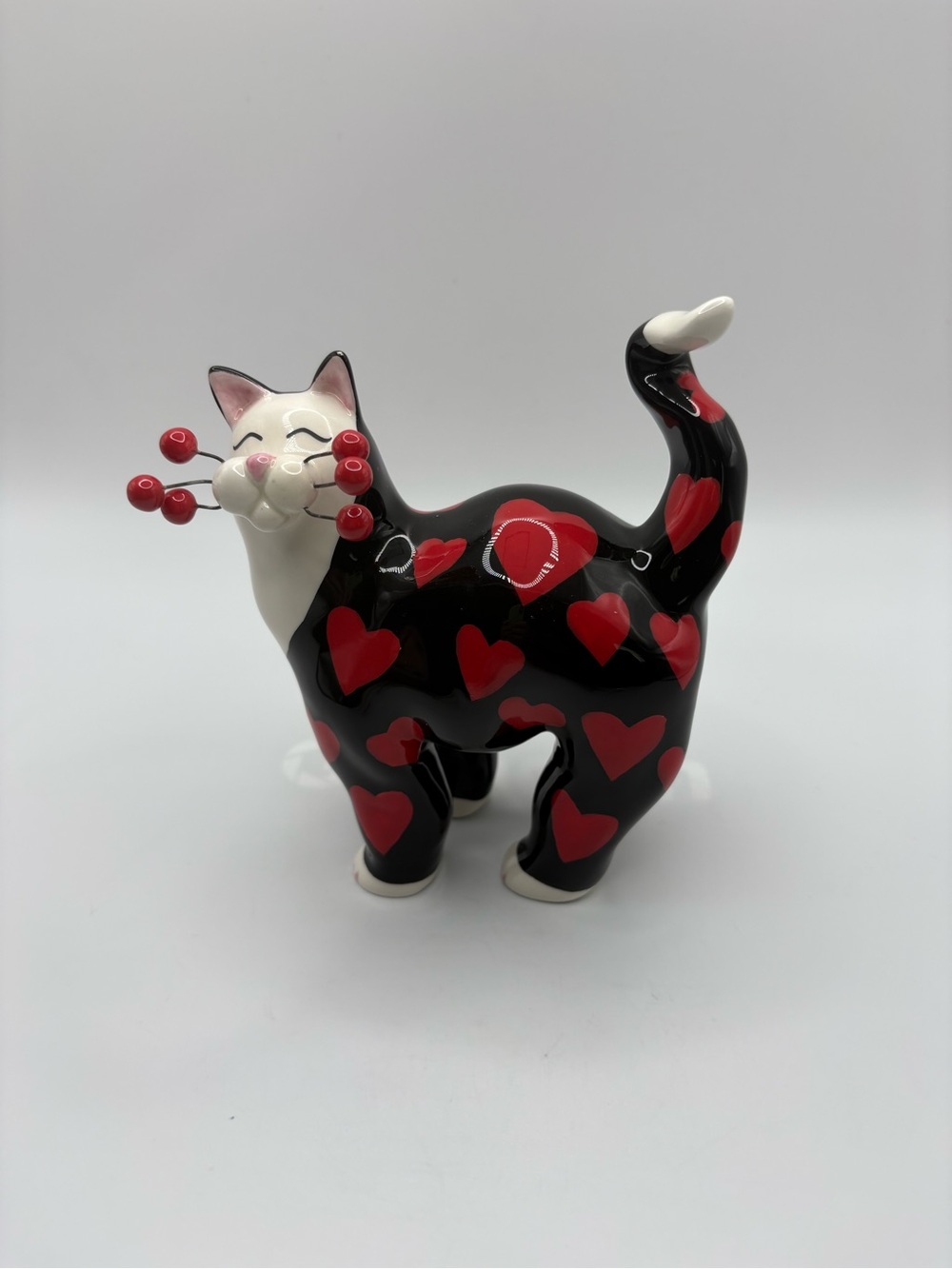 VTG 2002 Amy Lacombe Whimsy Clay Midnight Love Black Cat w/Red Hearts Figurine